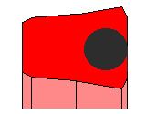 Ein roter Block mit einem schwarzen Kreis in der Mitte.