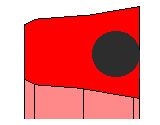 Ein rotes Quadrat mit einem schwarzen Kreis in der Mitte.