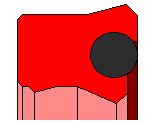 Ein rotes Objekt mit einem schwarzen Kreis in der Mitte.