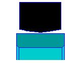 Ein schwarzes Quadrat und ein blauer Umschlag auf weißem Hintergrund.