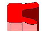 Ein roter Block mit einem Loch in der Mitte auf weißem Hintergrund.
