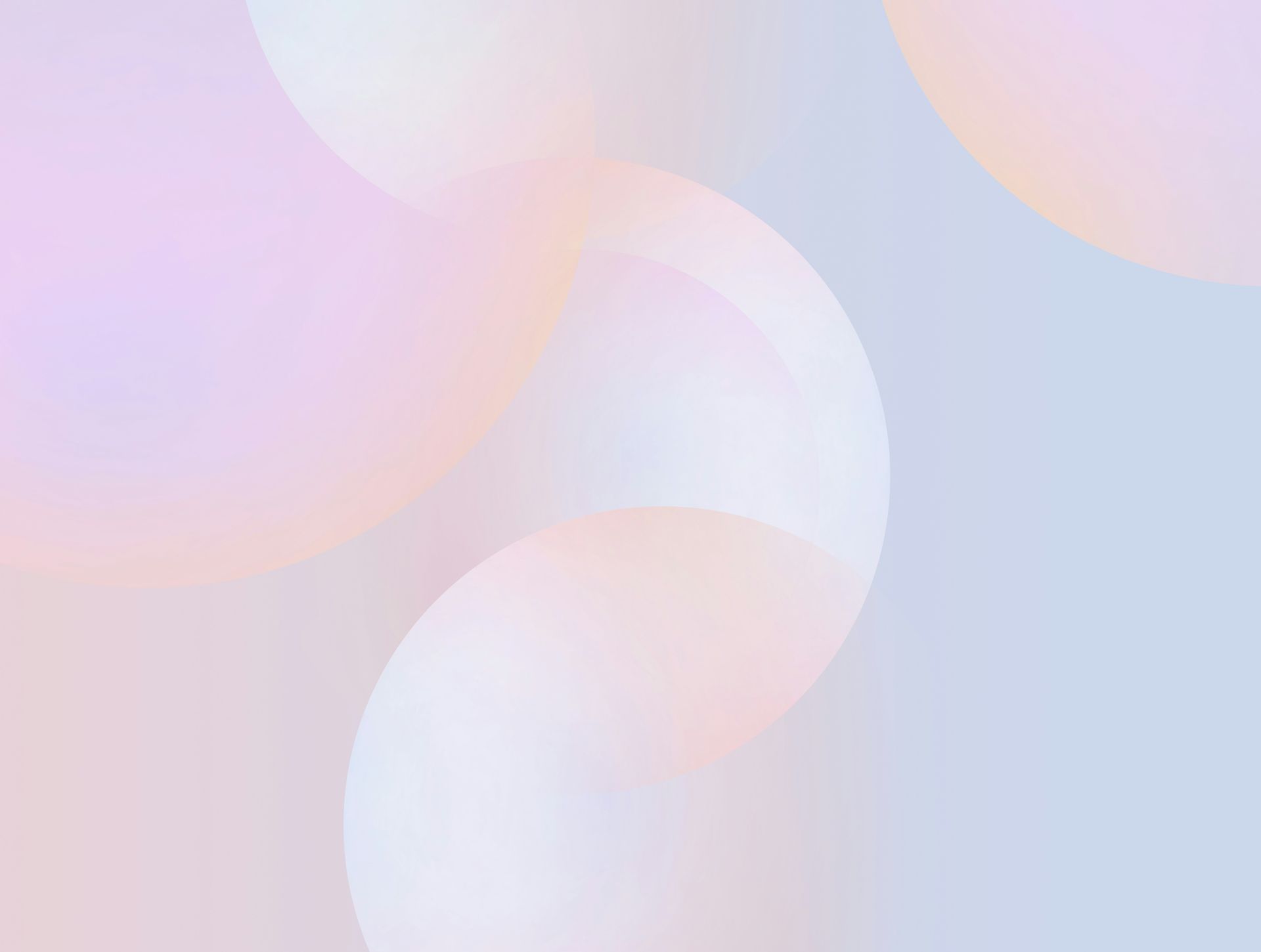 Fondo degradado pastel suave con esferas translúcidas superpuestas.