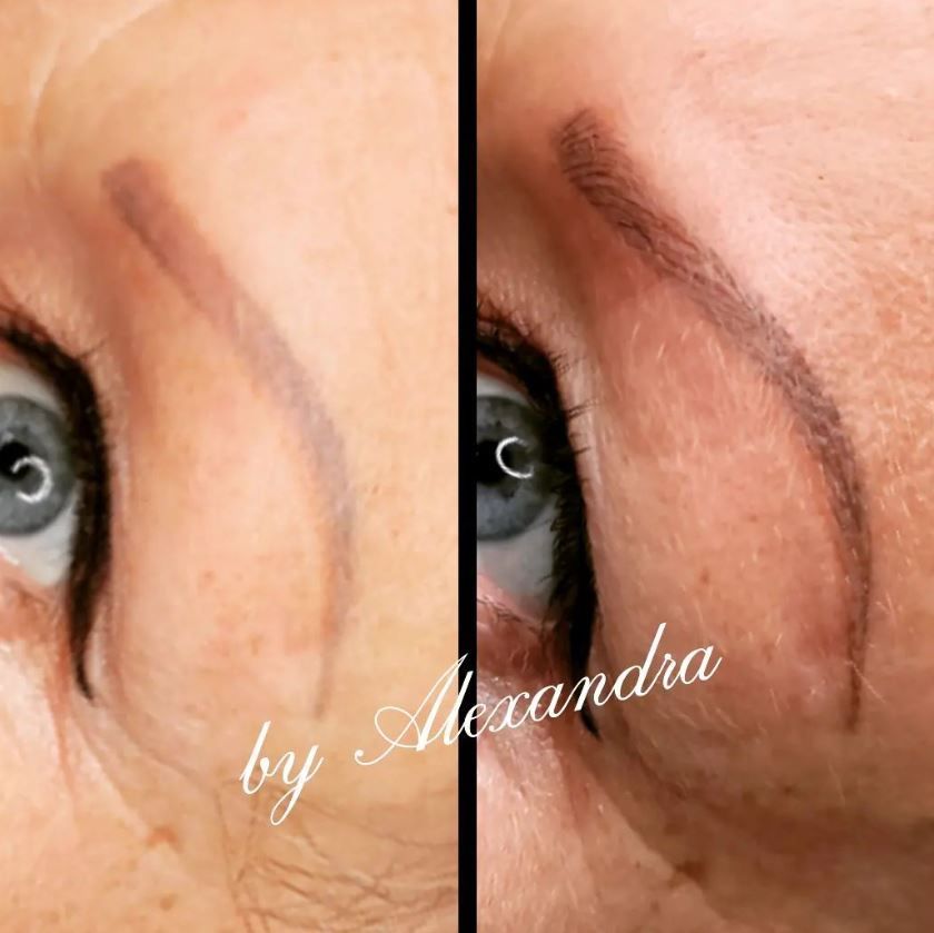 Microblading regard avant/après séance à l'institut