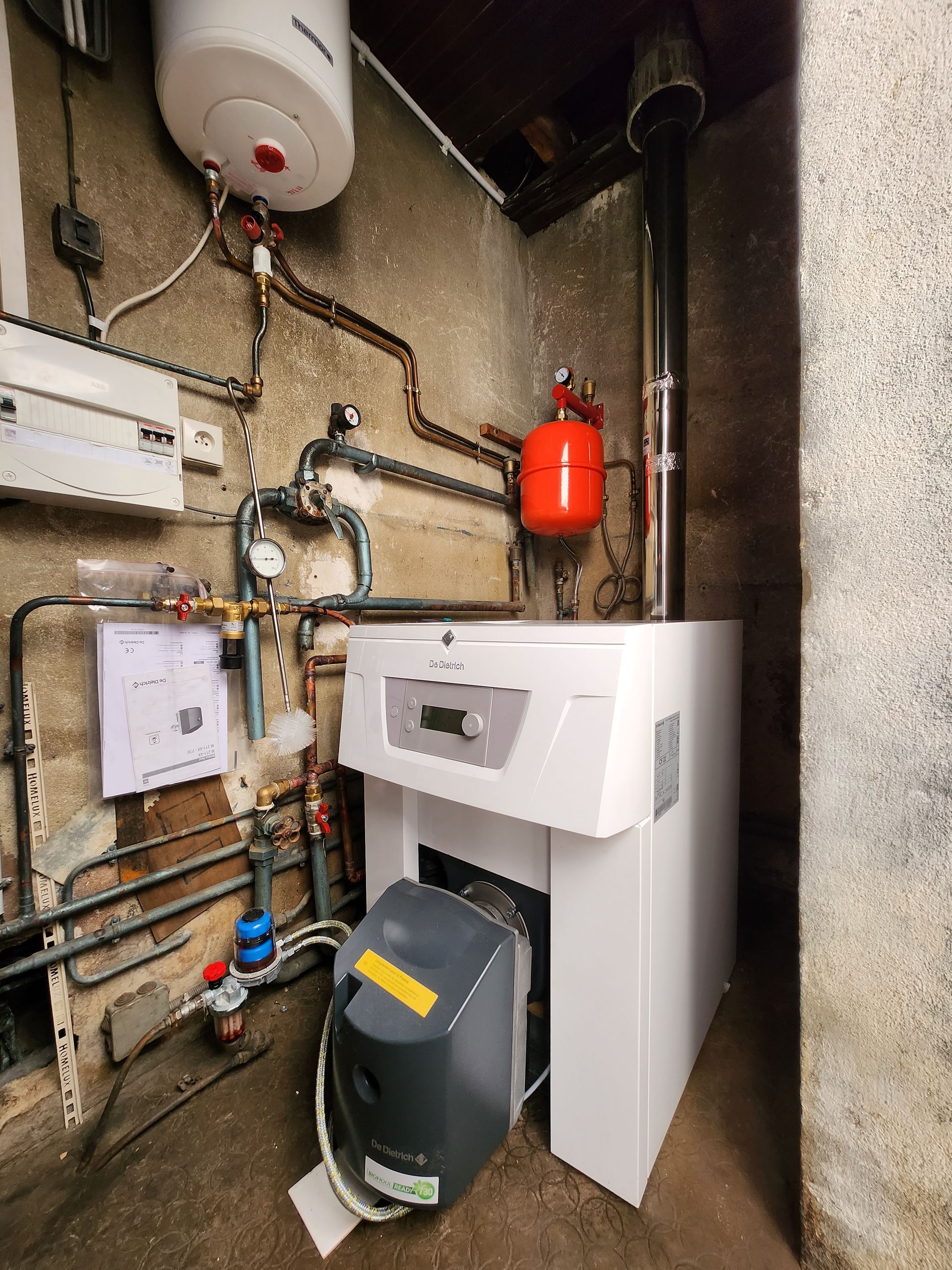 Chaudière dans une cave