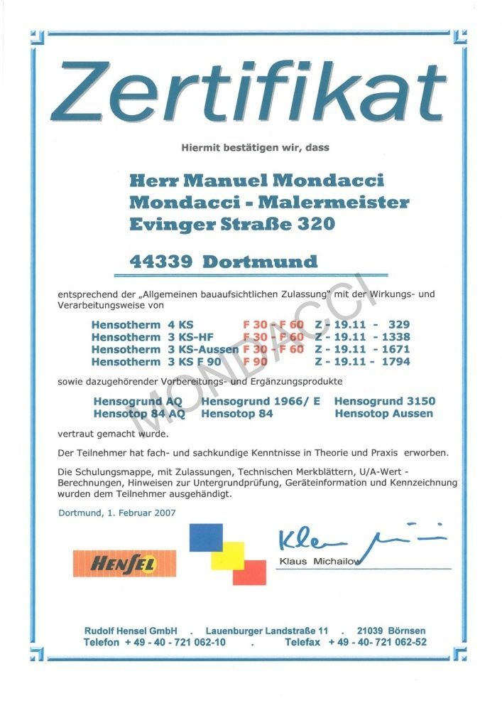 Zertifikat Manuel Mondacci