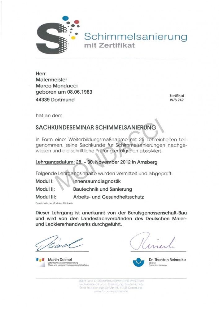 Zertifikat Manuel Mondacci