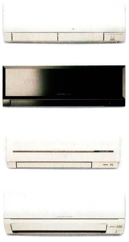 Tres tipos diferentes de acondicionadores de aire sobre un fondo blanco