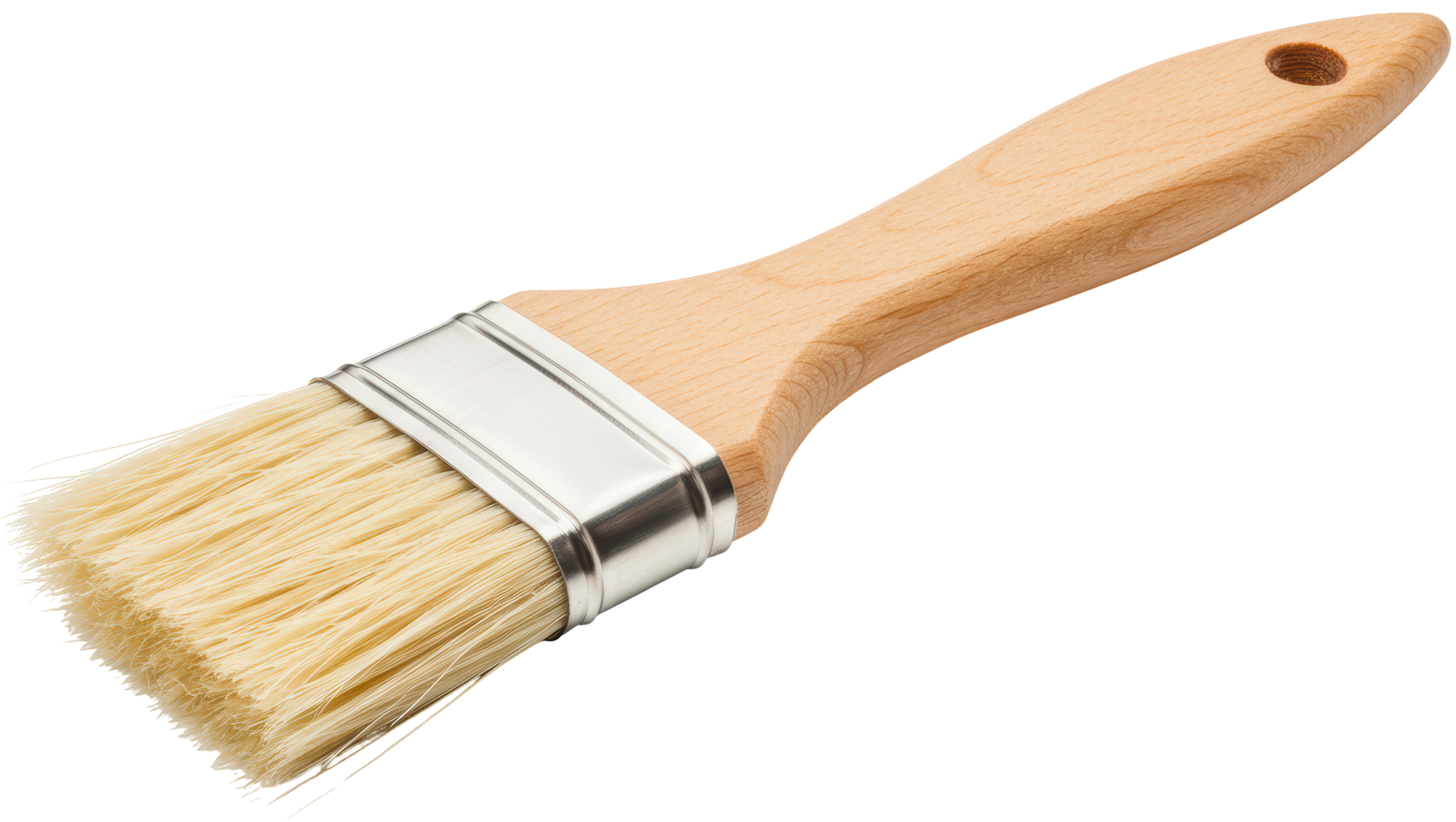 Pinceau à manche en bois et à poils clairs.