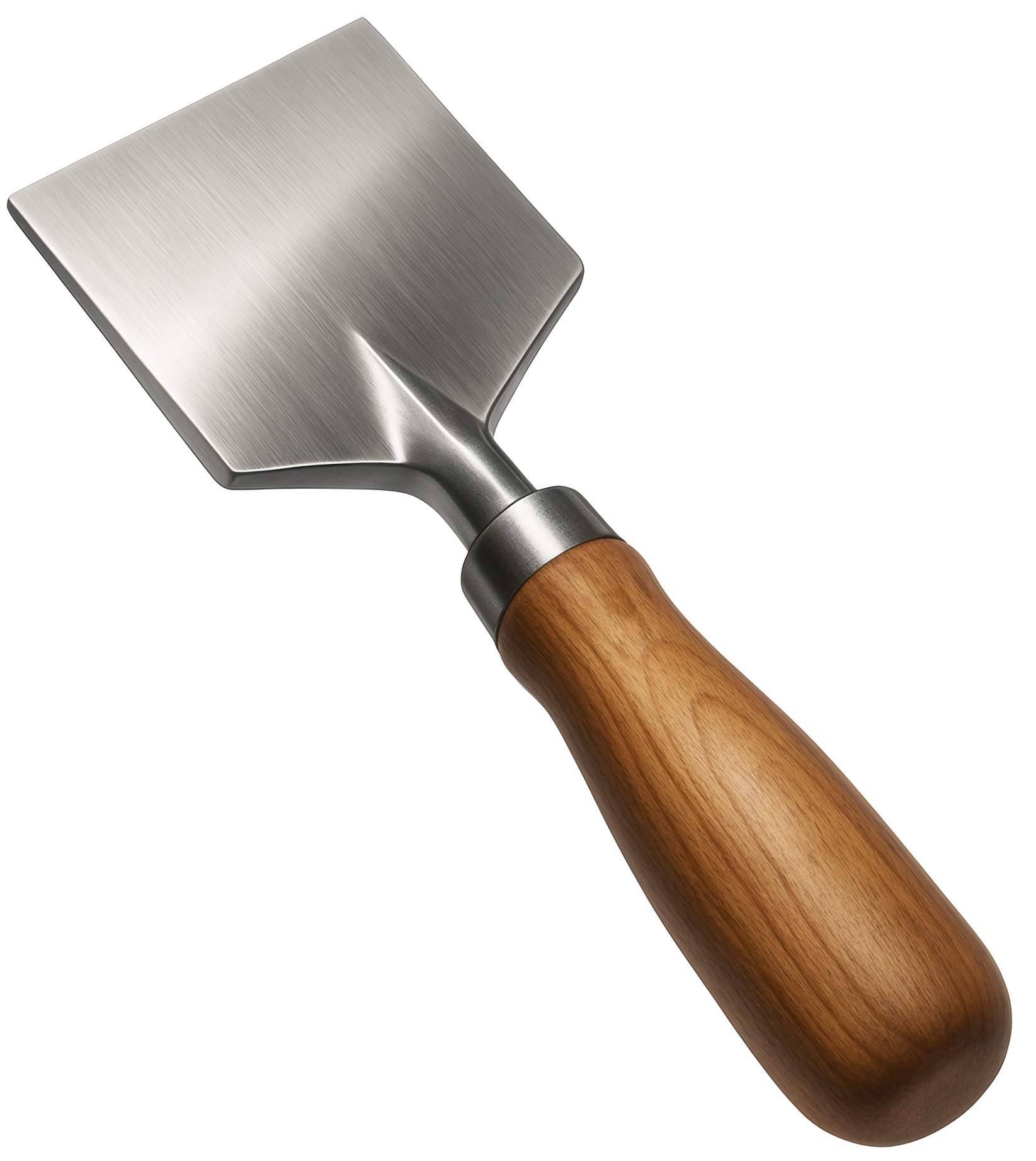Truelle à jointoyer en acier inoxydable avec manche en bois.