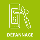Icône blanche de réparation représentant un téléphone et un tournevis