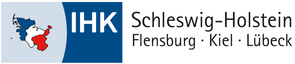 Ein blau-weißes Logo für die IHK Schleswig-Holstein