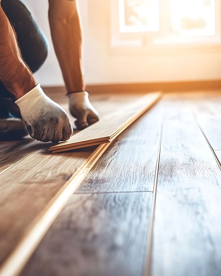 Un homme qui pose du parquet