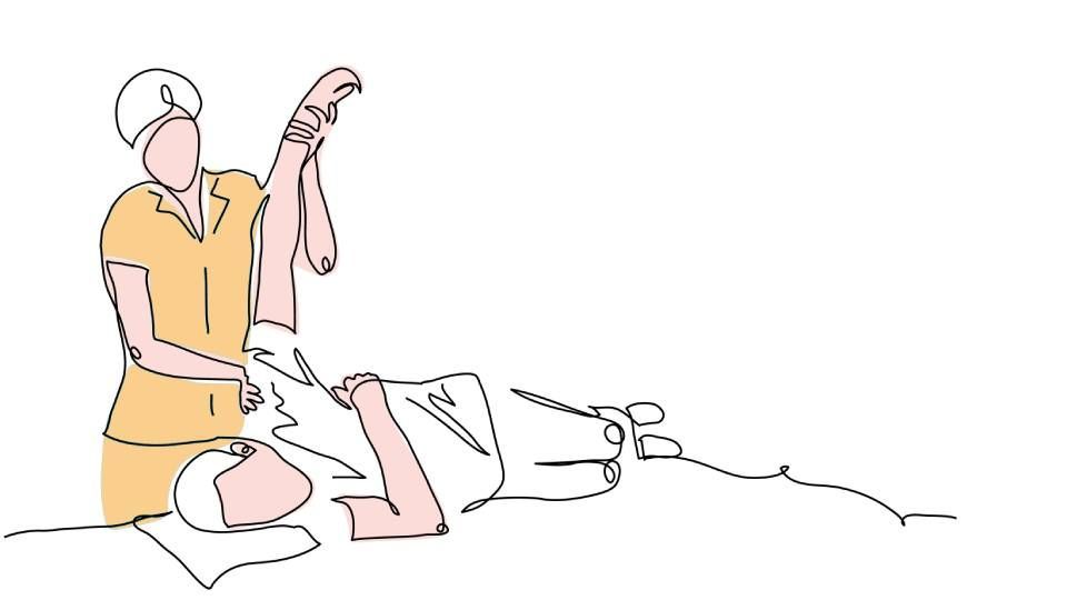 Britta Biersch Therapiezentrum Erft -  Zeichnung einer Therapeutin, die den Arm eines Patienten dehnt