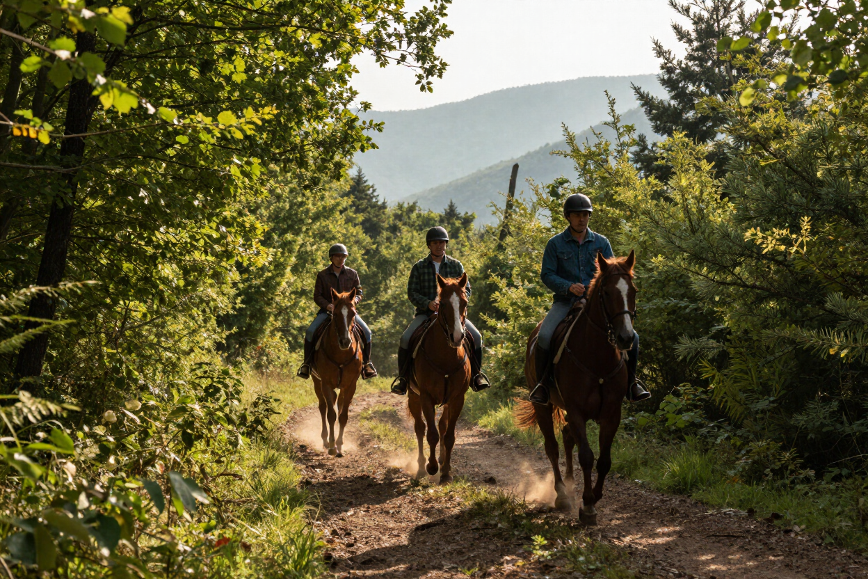 Horseback riders on forest trail in the Smoky Mountains