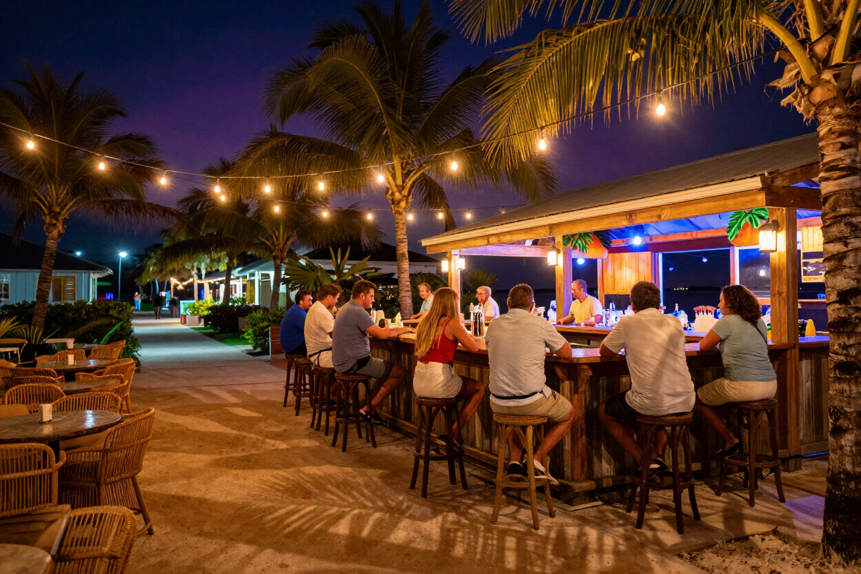 Lively beachside bar at night in Siesta Key Village