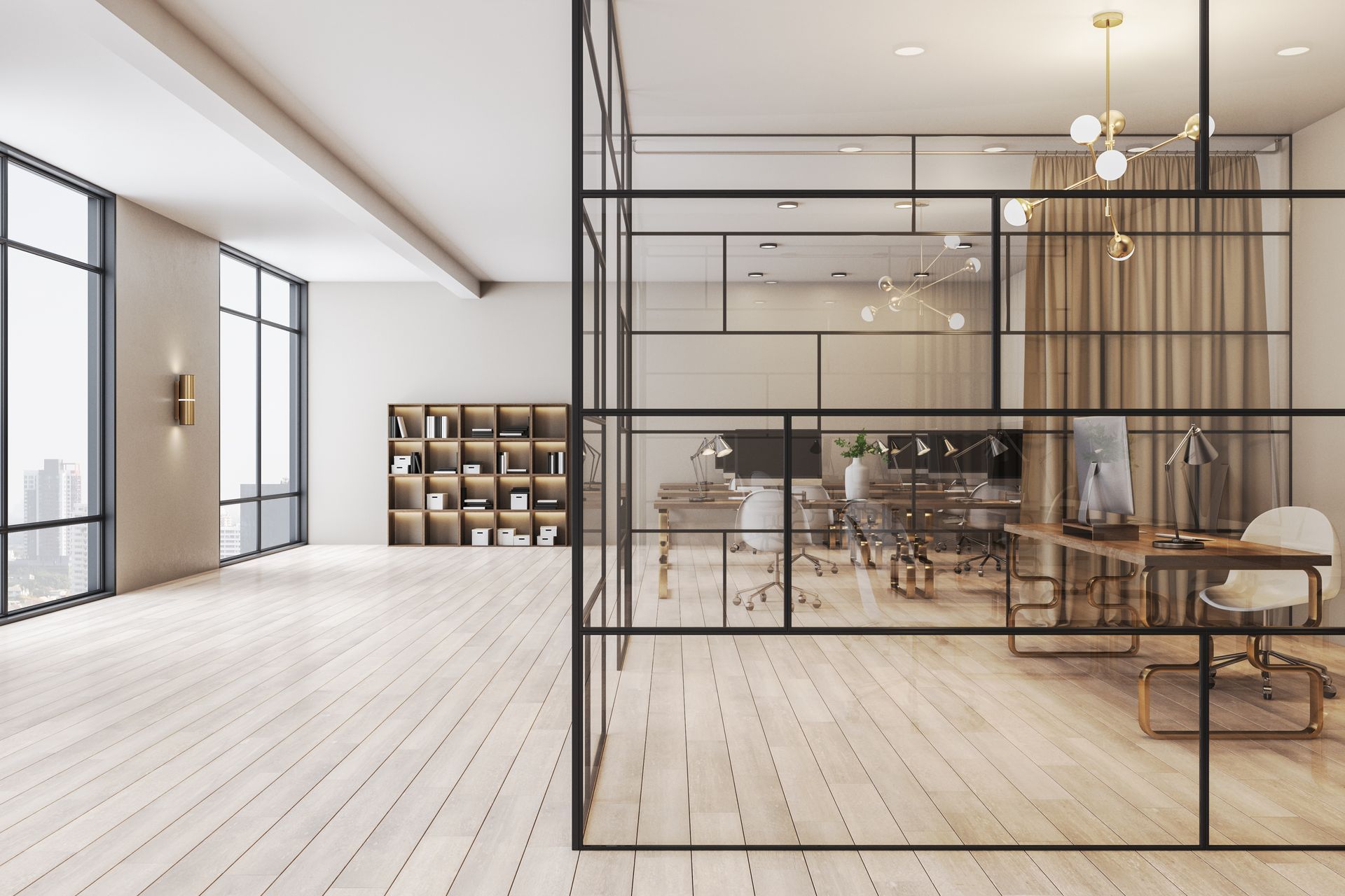 Grande cloison vitrée dans un open space