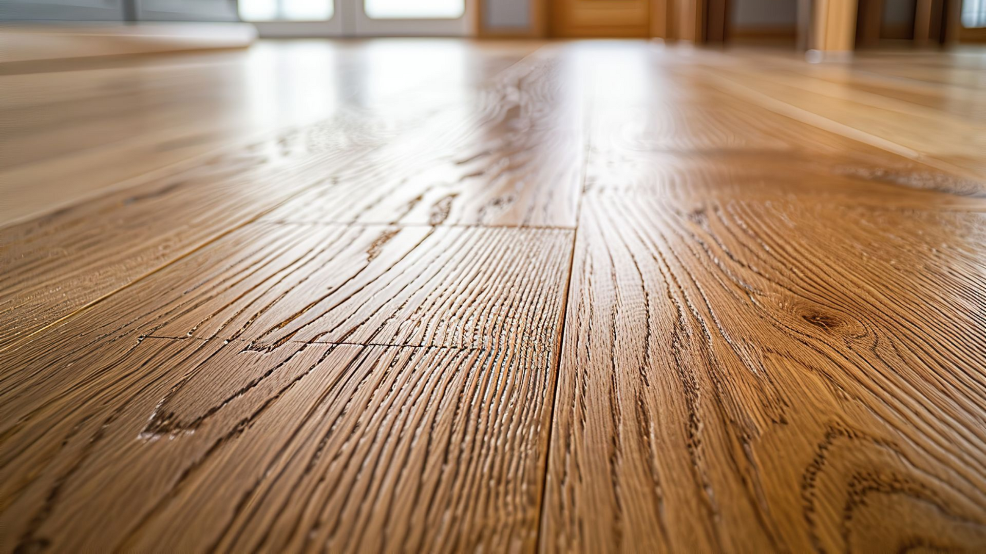 Détail d'un parquet en bois clair bien entretenu