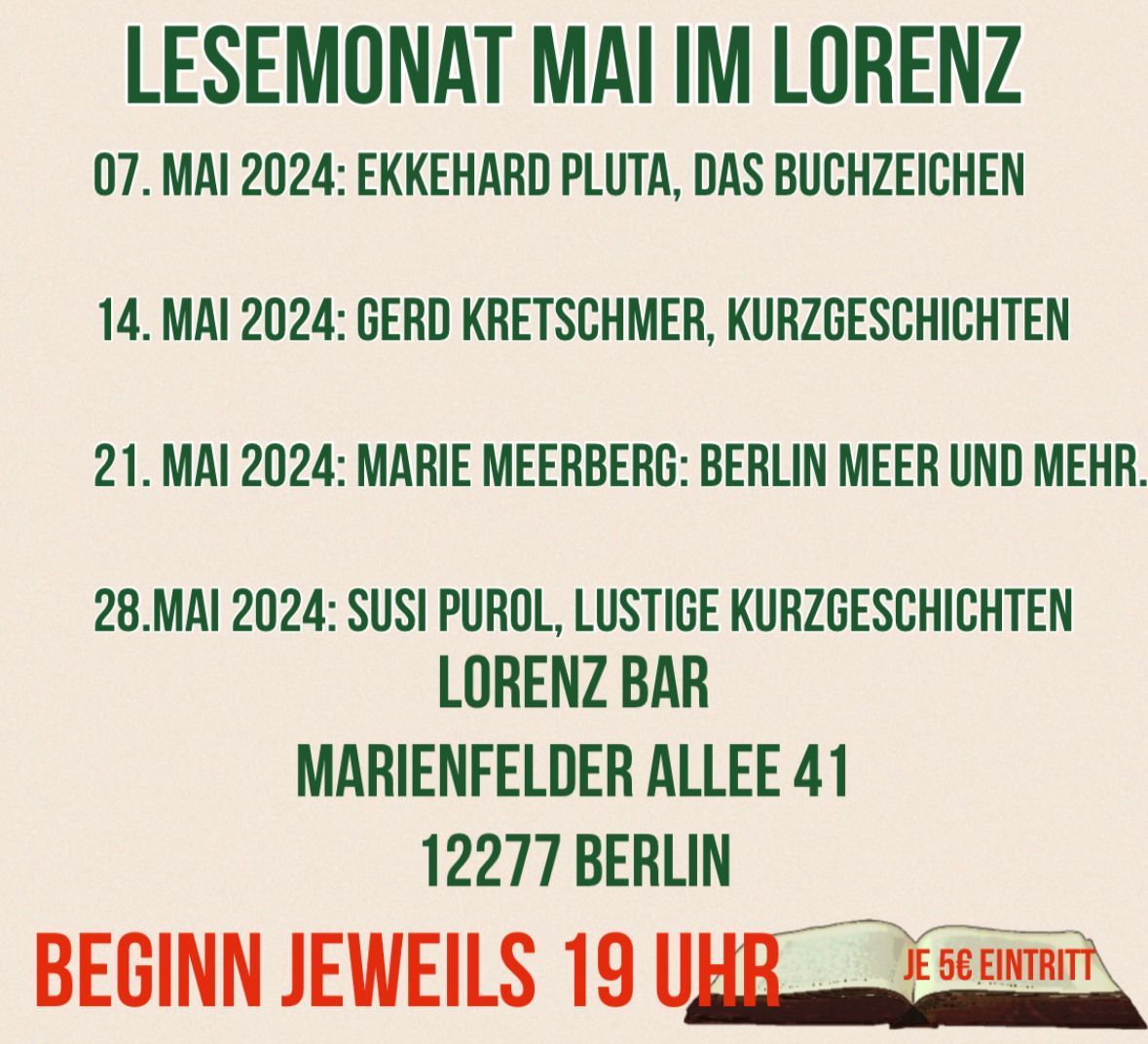 Lesungen Mai 2024 | Lorenz Bar | Berlin