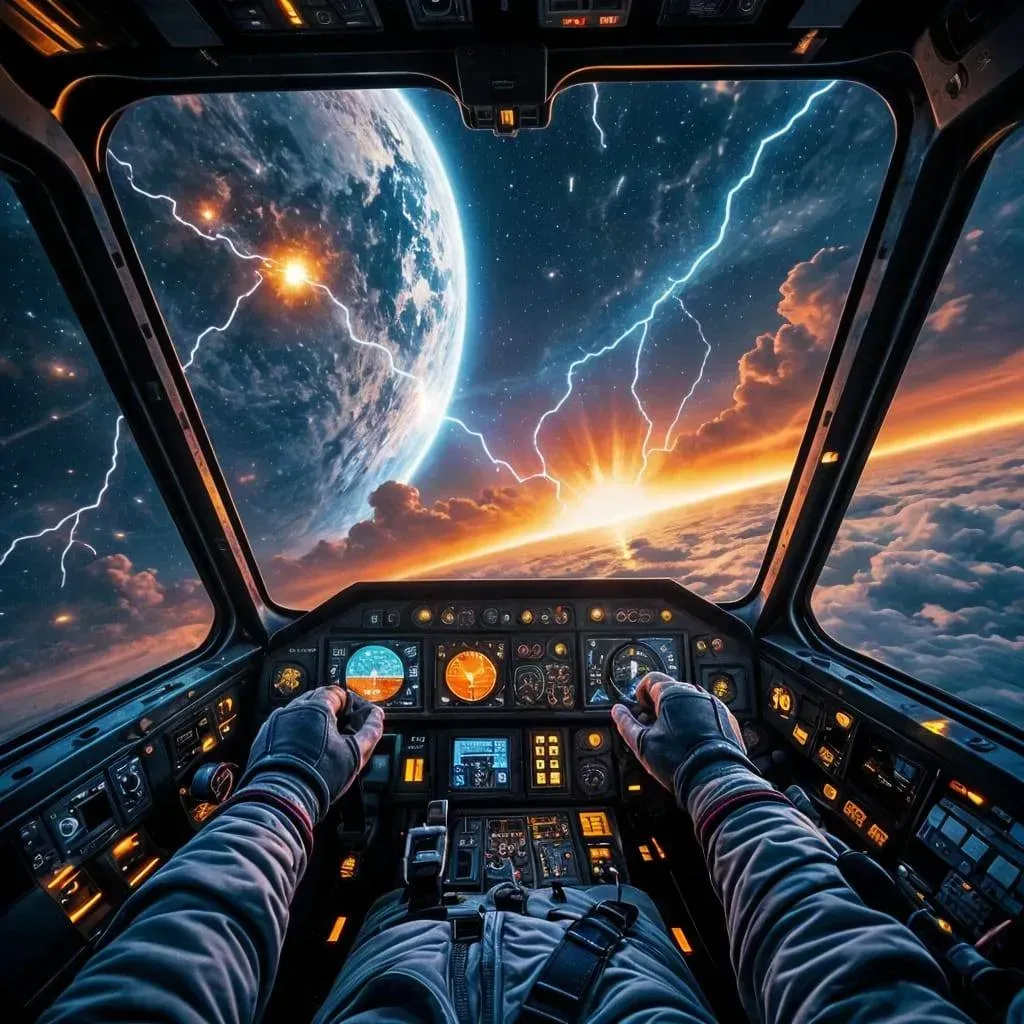 Vista en primera persona desde la cabina de un piloto