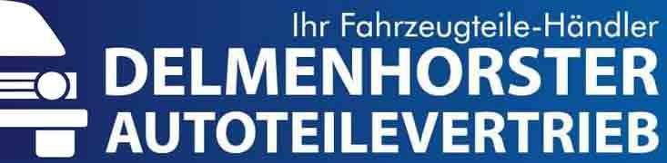 A blue and white logo for delmenhorster autoteilevertrieb