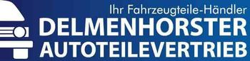A blue and white logo for delmenhorster autoteilevertrieb