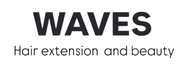 Logotipo de WAVES con el lema &ldquo;Extensiones de cabello y belleza&rdquo;