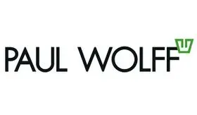 Markenname „Paul Wolff“ in schwarzer Schrift mit einem grünen Logo in Form eines stilisierten „W“ auf weißem Hintergrund.