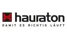 Logo von Hauraton, einem Bauunternehmen, mit dem Namen in schwarzer Schrift neben einem rot-schwarzen Quadratsymbol und dem Slogan darunter.