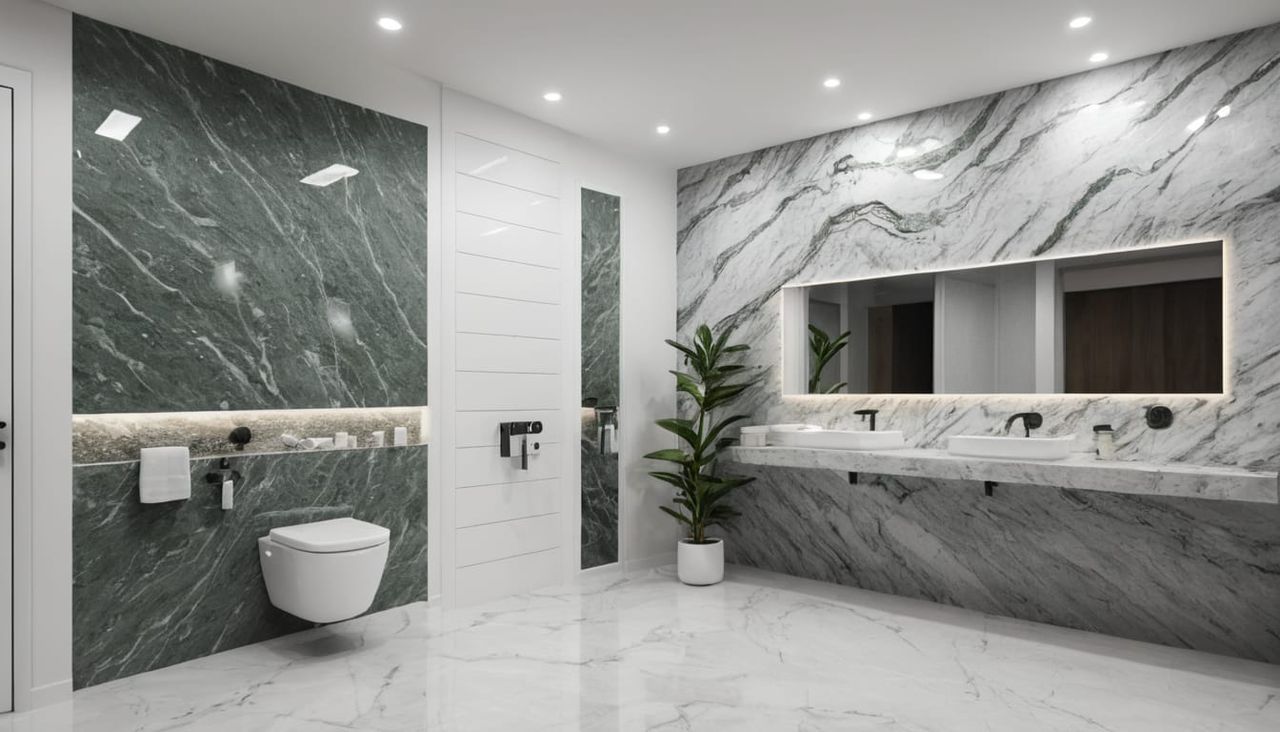 Un baño con inodoro, lavabo y espejo.