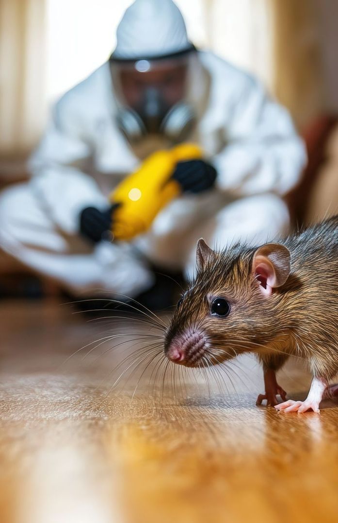 Rat avec un dératisateur derrière