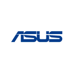 Logotipo de ASUS en azul sobre fondo blanco.