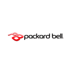 Logotipo de Packard Bell: diseño abstracto rojo junto al nombre de la empresa en texto negro.