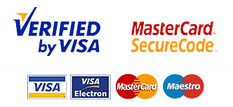 Logos Verified by Visa et MasterCard SecureCode avec icônes Visa, Visa Electron, MasterCard et Maestro