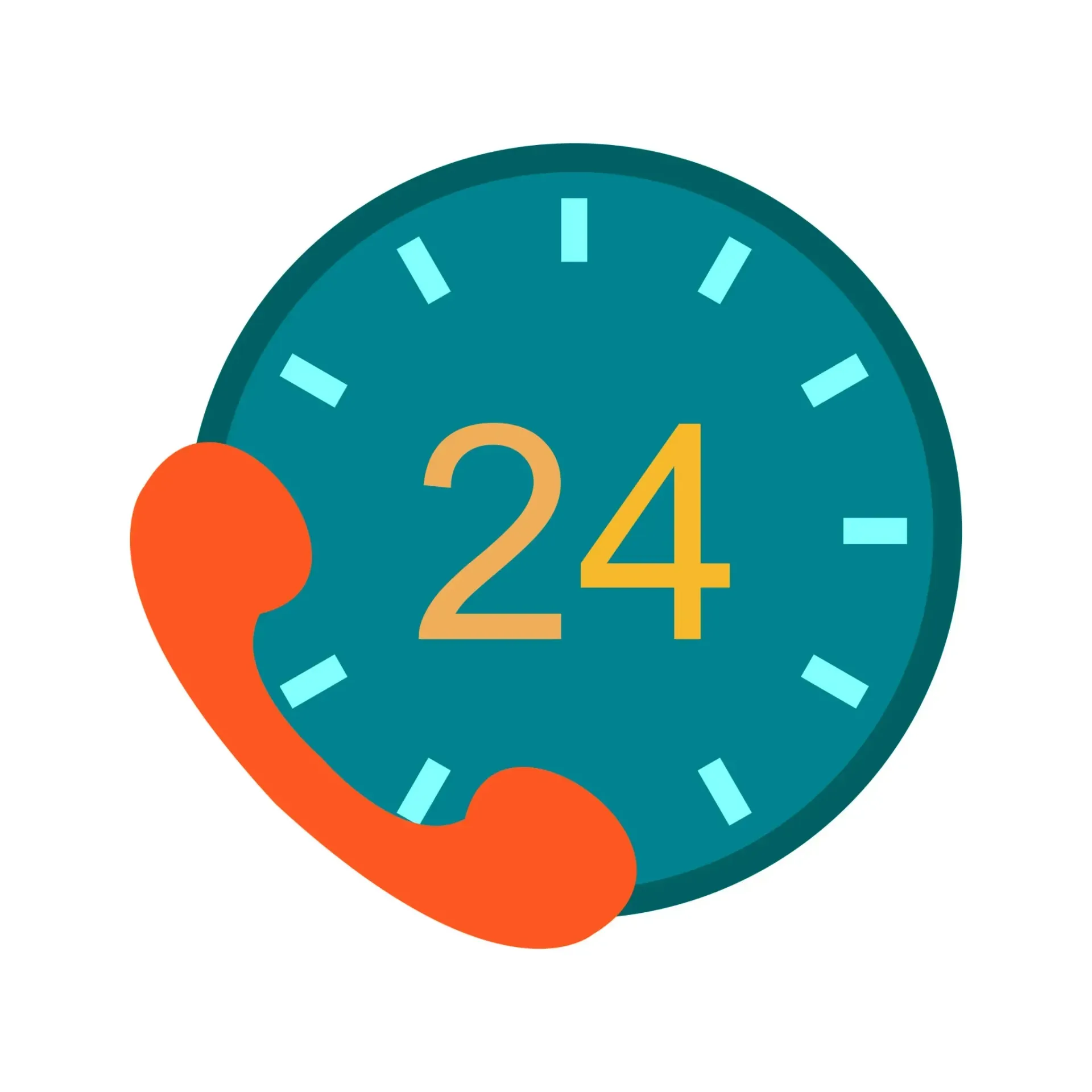 Reloj verde azulado con receptor de teléfono naranja y 