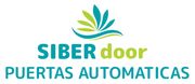 Logotipo de la "puerta SIBER", con texto en turquesa y verde y un emblema floral.