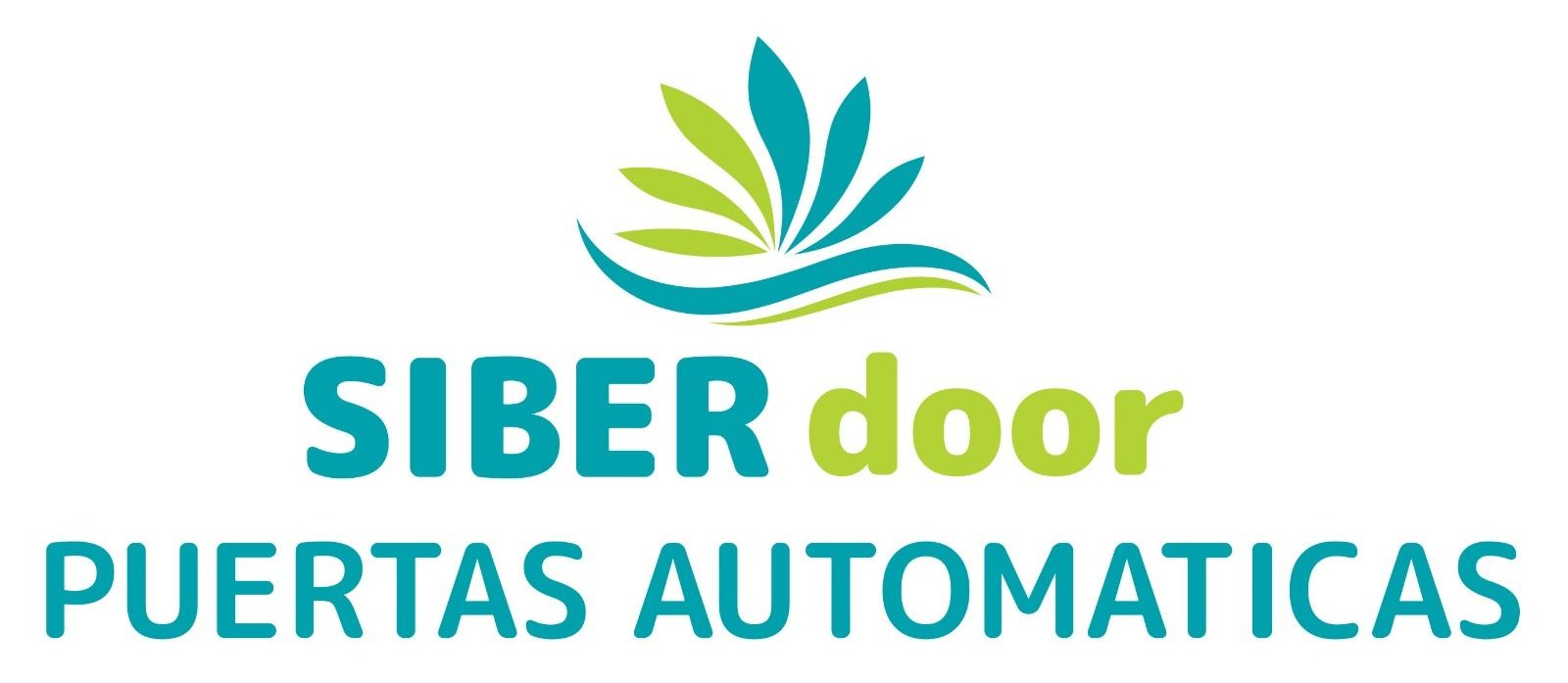 Logotipo de la "puerta SIBER", con texto en turquesa y verde y un emblema floral.