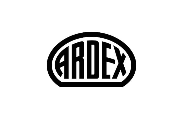 Ein schwarzweißes Logo für Ardex auf weißem Hintergrund.