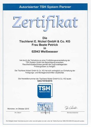 Zertifikat Autorisierter TSH System Partner