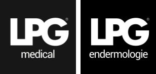 Kaksi mustaa logoa: valkoisella tekstillä ”LPG medical” ja ”LPG endermologie”