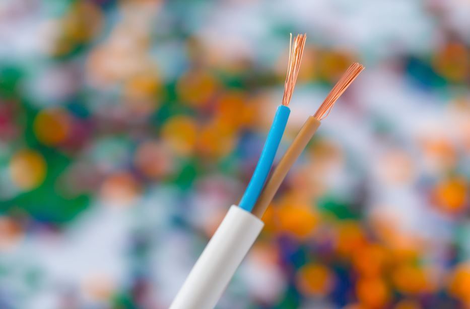 Un cable eléctrico de dos conductores con una cubierta exterior blanca 