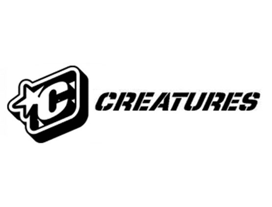 Un logotipo en blanco y negro para una empresa llamada Creatures.