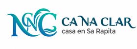 Logotipo de “CA NA CLAR casa en Sa Rapita” en texto azul y turquesa sobre fondo blanco.