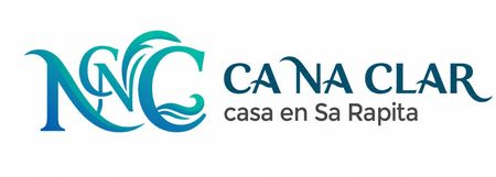 Logotipo de “CA NA CLAR casa en Sa Rapita” en texto azul y turquesa sobre fondo blanco.