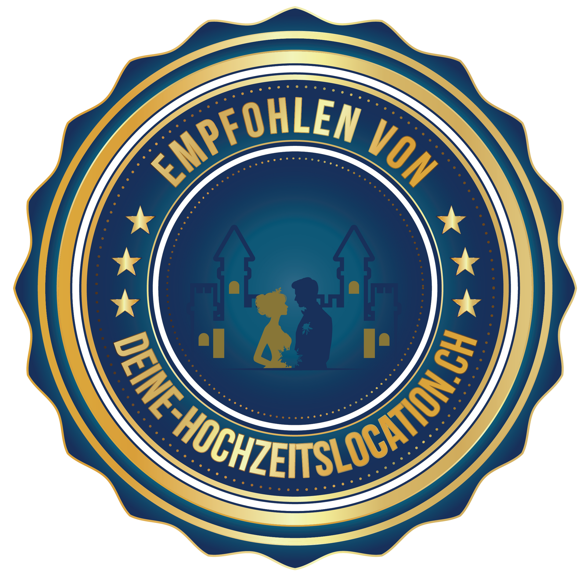 Ein goldenes Siegel mit der Aufschrift „Offizieller Partner von dein-hochzeitsfotograf.ch“