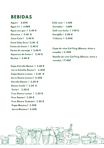 Un menú con un montón de bebidas.