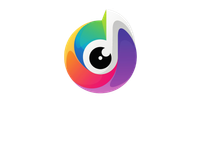Un círculo colorido con un ojo negro en el medio.