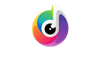 Un círculo colorido con un ojo negro en el medio.