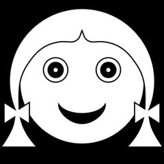 Eine Schwarzweißzeichnung des Gesichts eines Mädchens mit Zöpfen.