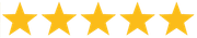 Cinco estrellas amarillas están alineadas en fila sobre un fondo blanco.