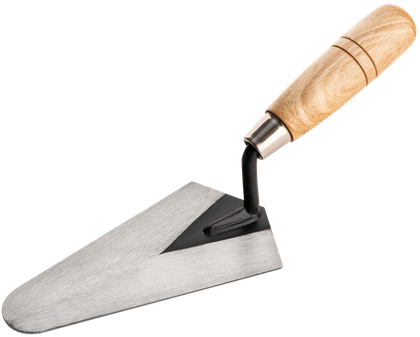 Truelle à briques avec manche en bois et lame en acier.